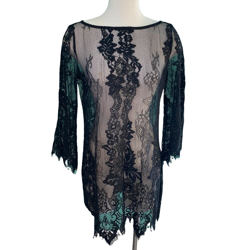 NWOT Rachel Roy Lace Overlay Long Sleeve Mini NAKED DressCover Up Black Size 6